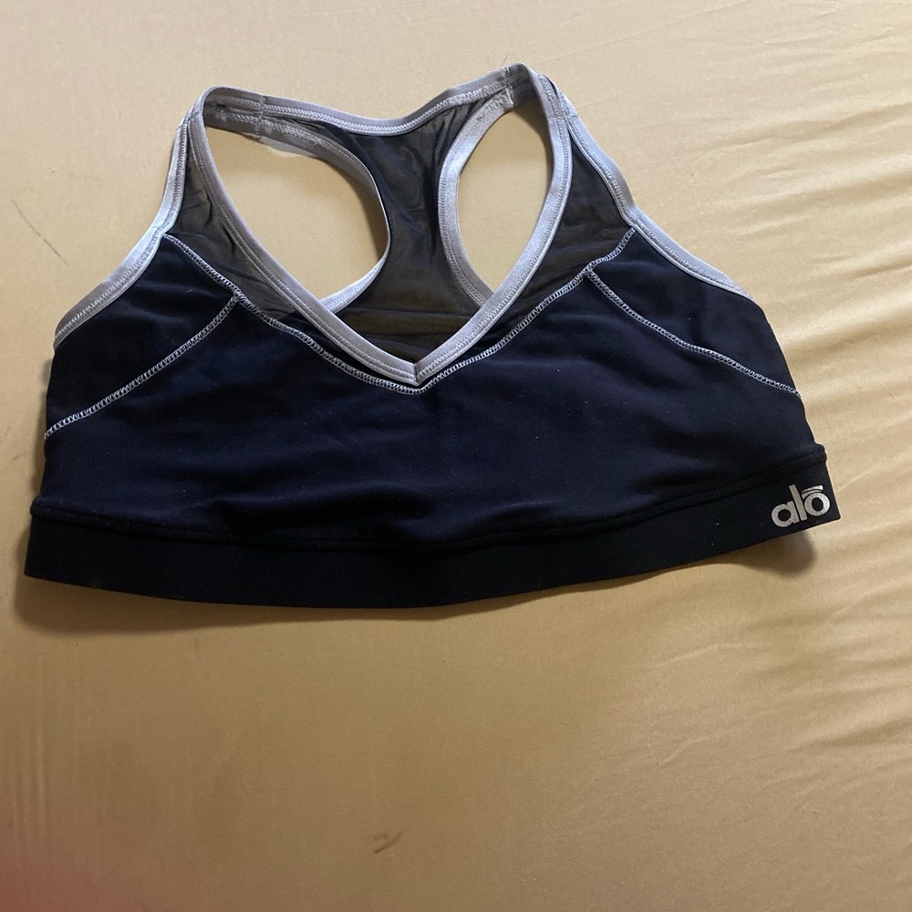 ALO Yoga Black Sports Bra with Light Gray Trim